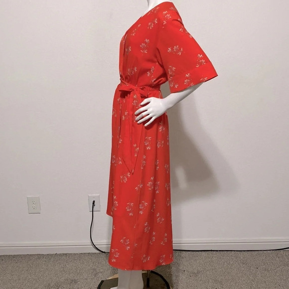 Joie Tomato Red Daymon B Floral Print Crepe De Chine Midi Wrap Dress Size S - Picture 5 of 10